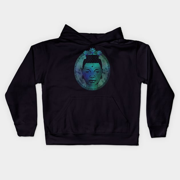 Gautama Buddha Portrait Galaxy Kids Hoodie by MellowGroove